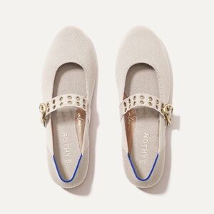 Rothy's Cream Knit Mary Jane Flats with Gold Buckle